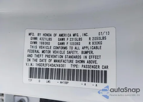 2013 Honda Accord Sport from USA, damaged, VIN 1HGCR2F54DA248061